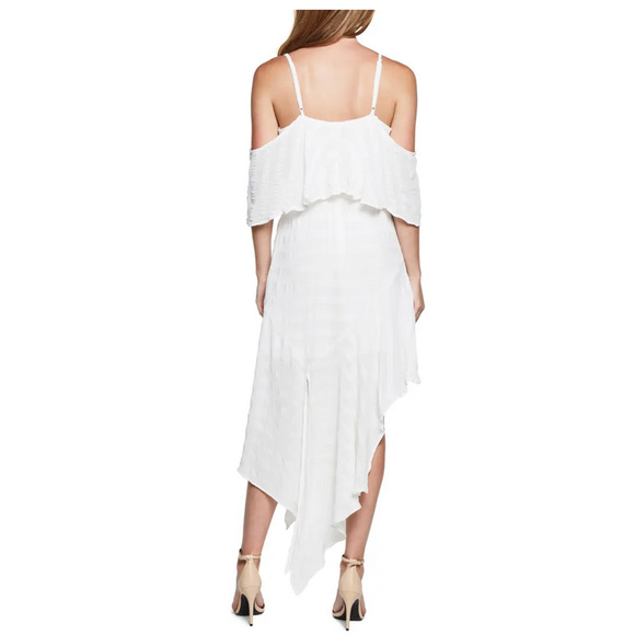 Bardot Elle Frill Cold Shoulder Dress Ivory Size L - Picture 2 of 3